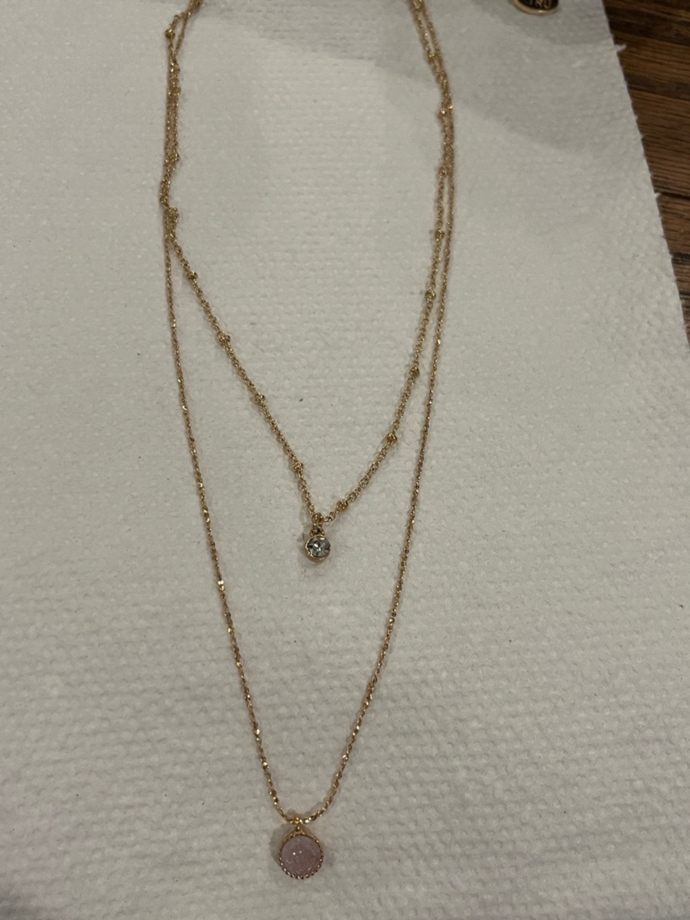 Time and Tru Gold-Tone Layered Necklace with Pink Pendant